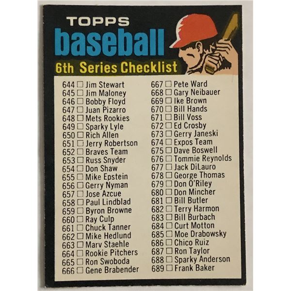 1971 TOPPS 6th SERIES CHECKLIST (no copywrite)