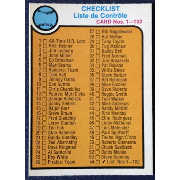 1973 O-PEE-CHEE CHECKLIST