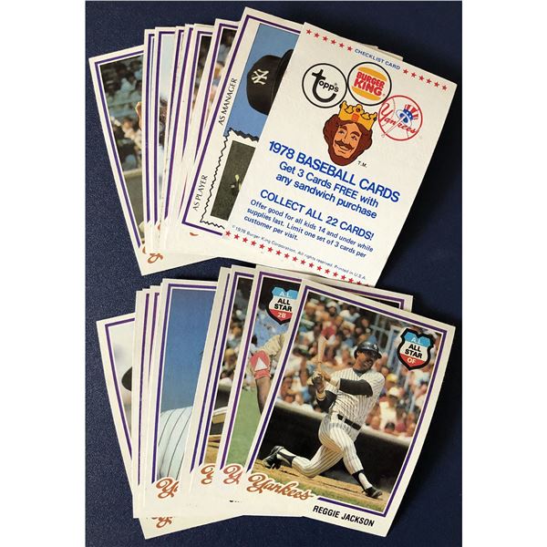 1978 TOPPS BURGER KING NEW YORK YANKEES COMPLETE SET