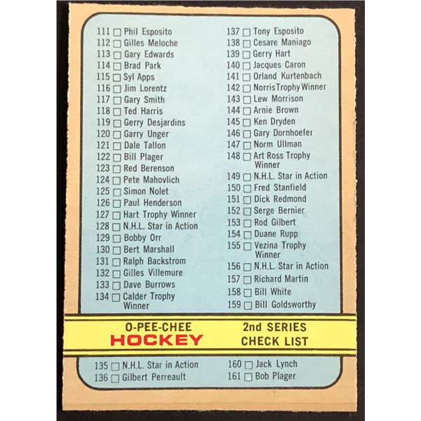 1972-73 O-PEE-CHEE 2nd SERIES CHECKLIST