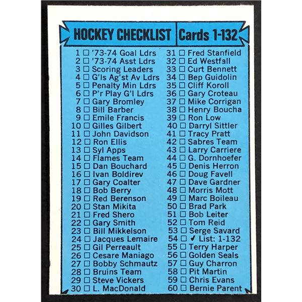1974-75 O-PEE-CHEE CHECKLIST