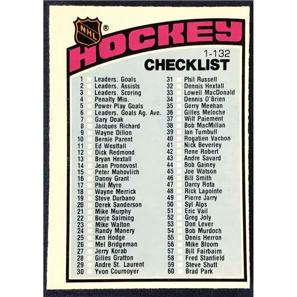 1976-77 O-PEE-CHEE 1st SERIES CHECKLIST
