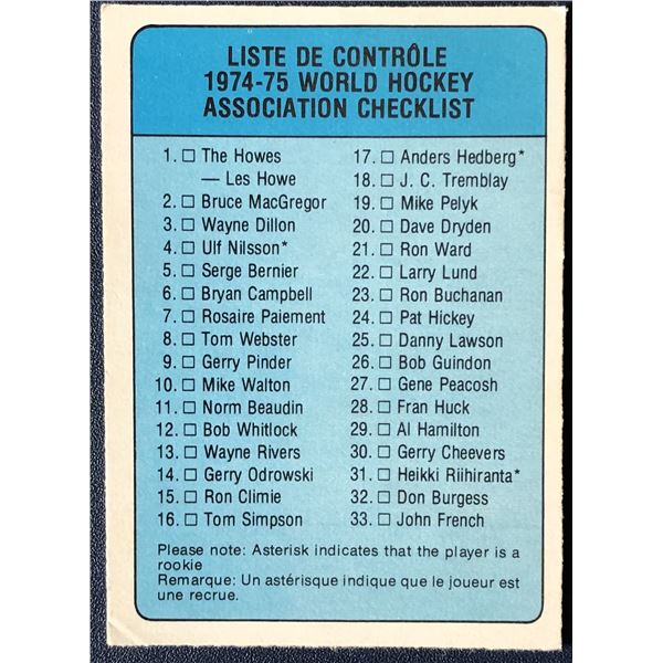 1974-75 O-PEE-CHEE CHECKLIST