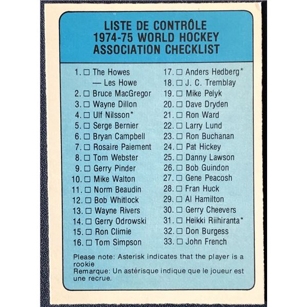 1974-75 O-PEE-CHEE CHECKLIST