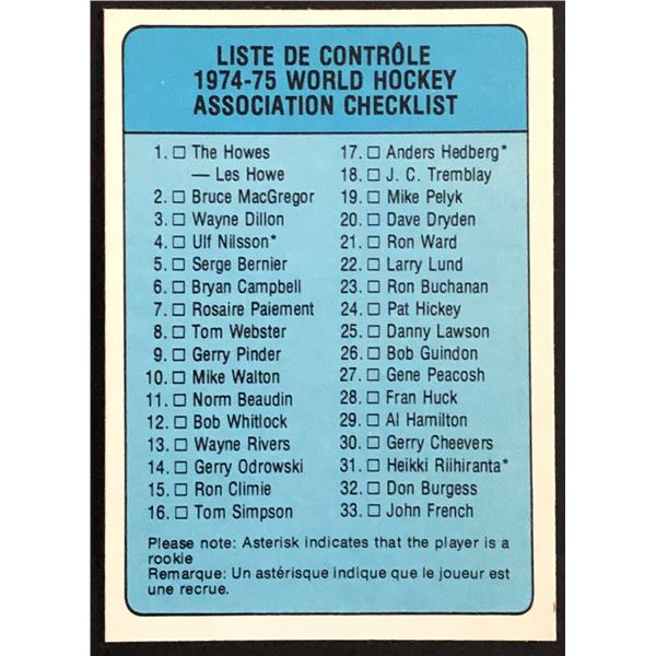1974-75 O-PEE-CHEE CHECKLIST