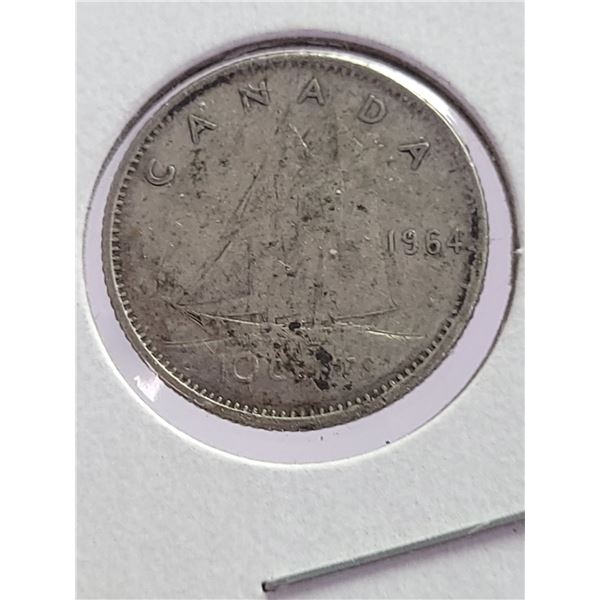 Silver | 1964 Canada Dime | in 2x2 Flip