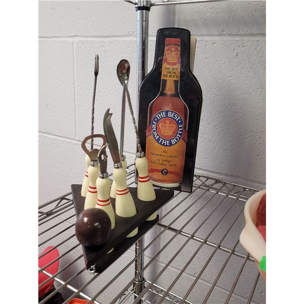Vtg | Bartenders Utensils in Bowling Theme & Bartenders Recipe Book