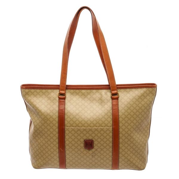 Celine Cream Beige Leather Macadam Tote Bag