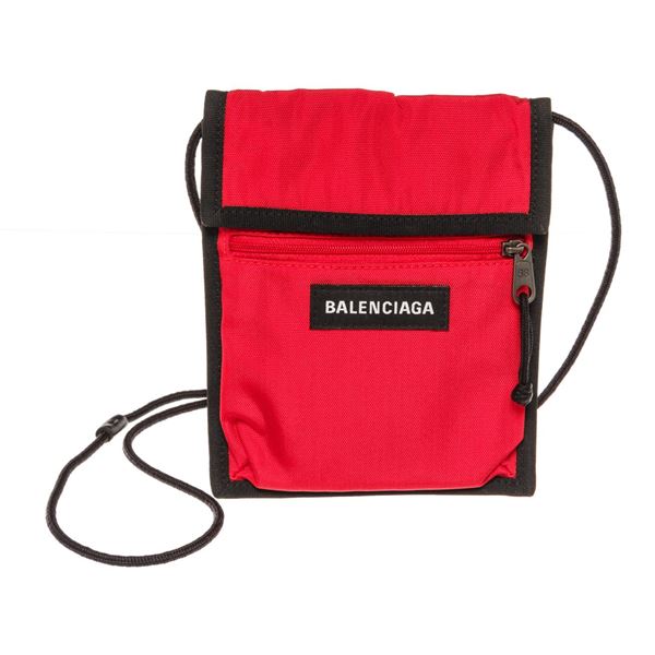 Balenciaga Red Black Canvas Explorer Small Pouch with Strap