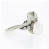 Image 5 : Antique Platinum 1.50 ctw GIA European Diamond Cultured Pearl Textured Bypass Ri
