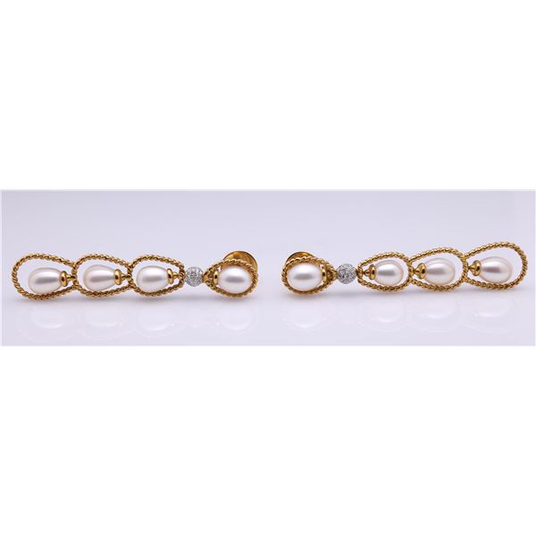 18K Yellow Gold & Pearl Earrings by Victor Loo