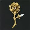 Image 2 : Antique 14k Gold Diamond Baroque River Pearl Detailed Textured Rose Brooch Pin