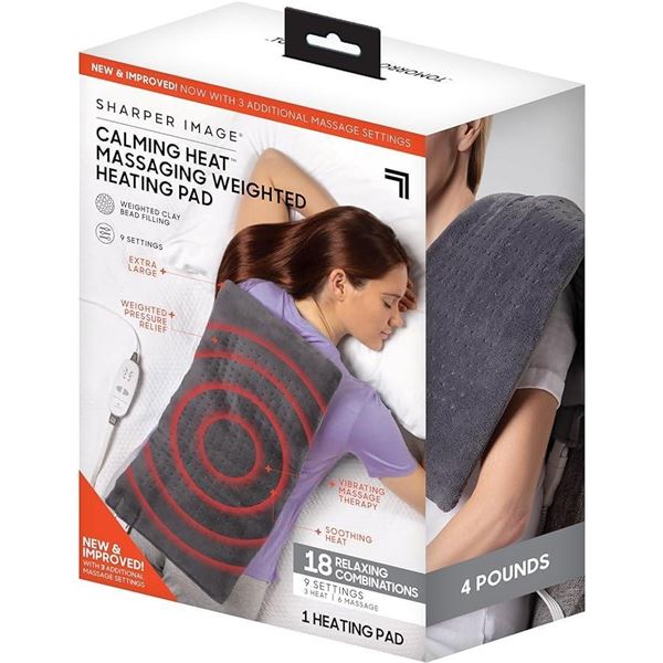 Calming Heat Massaging Weighted Heating Pad by Sharper Image- Weighted Electric Heating Pad with Mas