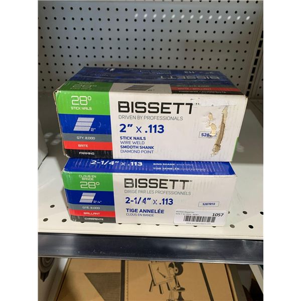 Bissett 28° 2"x.113 Stick Nails Wire Weld Smooth Shank Diamond Point Qty 2000 AND 2-1/4"x.113 Ring S