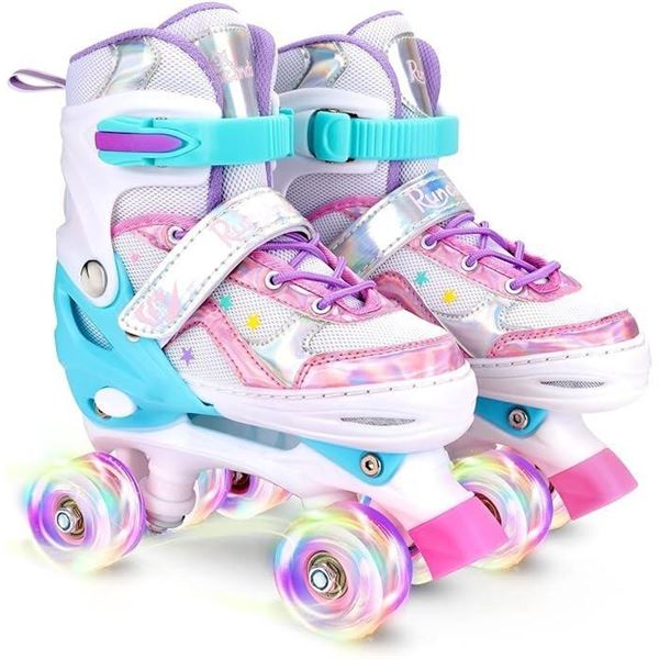 Runcinds Toddlers Roller Skates for Girls Kids, Adjustable 4 Size with Light Up Wheels