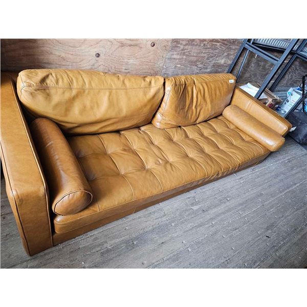 Light Brown Leather Sofa (Lege Inside ) - removable Pillows  87"x36"