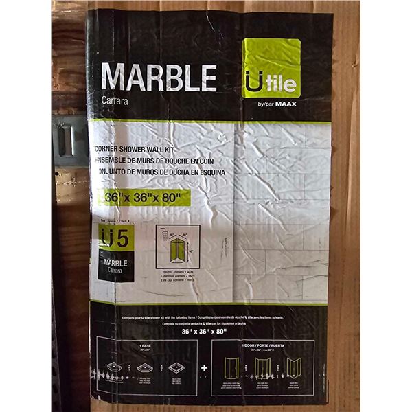 Marble Carrara Corner Shower Wall Kit - 36"x36"x80"