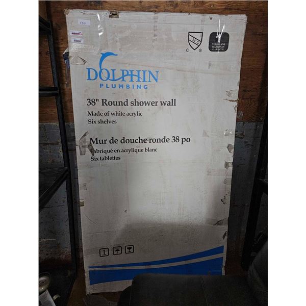 Dolphin 38"Round Shower Wall - White Acrylic  - No Doors, Wall Only