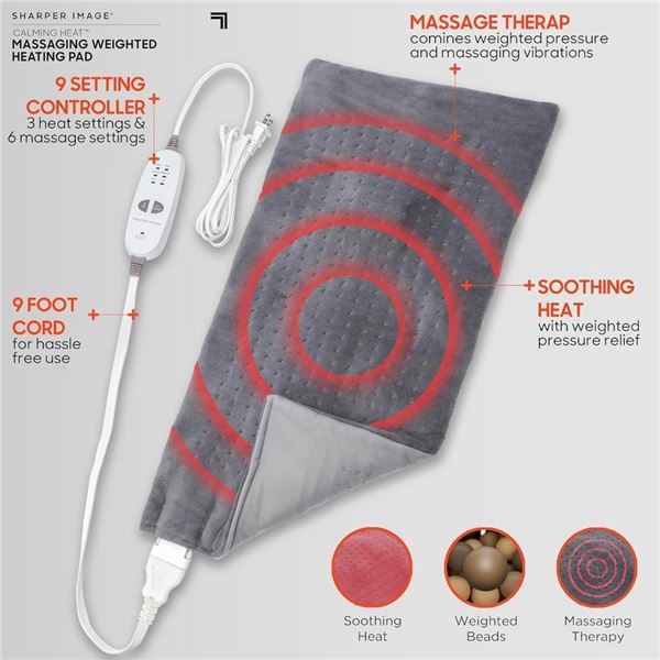 Calming Heat Massaging Weighted Heating Pad by Sharper Image- Weighted Electric Heating Pad with Mas