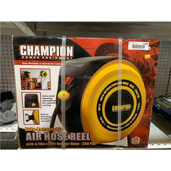 Champion Auto Retractrable Air Hose Reel w/ 3/8" x 50' Rubber Hose - 250psi
