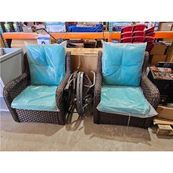 KD  Swivel Glider Set 3 Pc Patio Furniture with Blue Cushions - Unassembled, Still in box