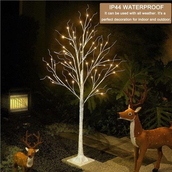 HY-MS 5FT LED Birch Tree, Christmas Tree Warm White 8 Flashing Modes 120 LED Lighted Birch Tree Dimm