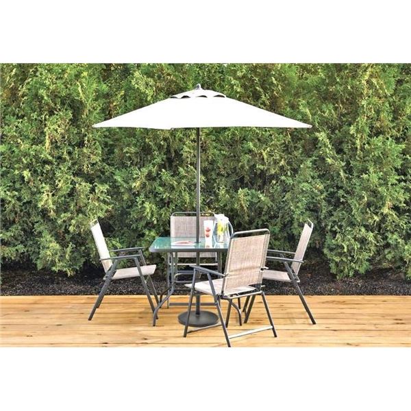 For Living Steel Outdoor/Patio Dining Set w/Glass Top Table, Grey, 6-pc