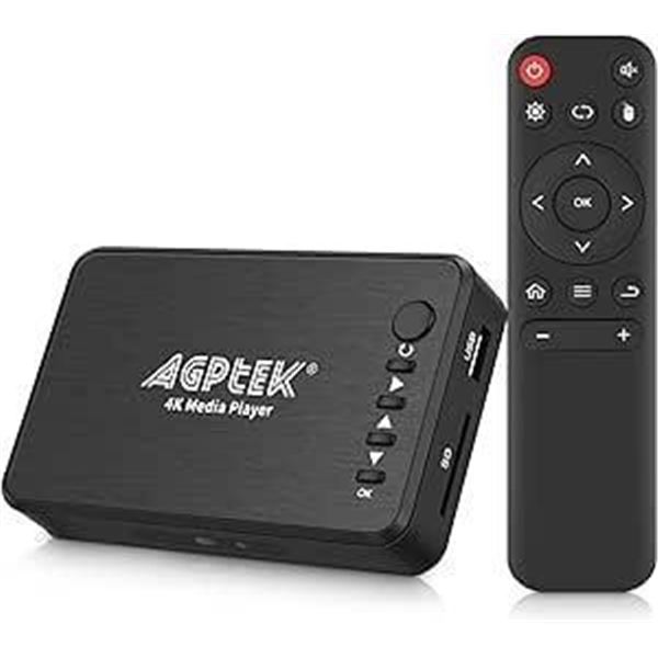 AGPTEK Updated 4K@30hz HDMI TV Media Player with HDMI/AV/VGA Output, Digital MP4 Player for 14TB HDD