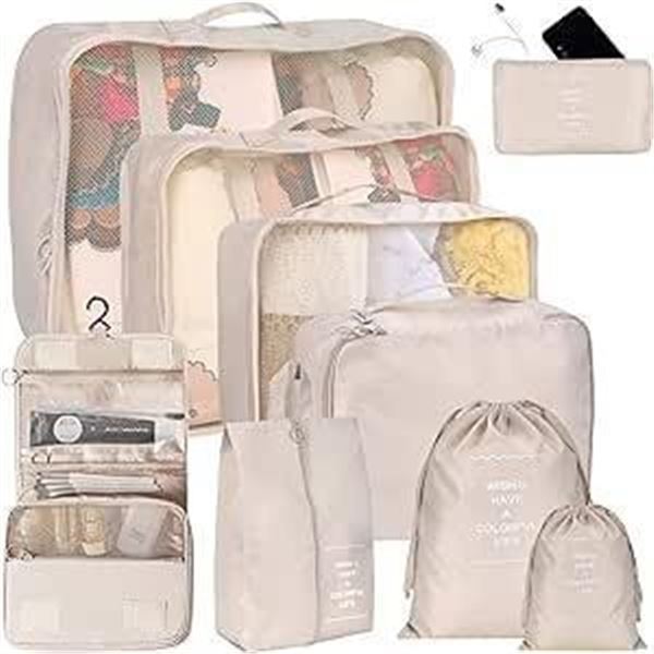 kingdalux Packing Cubes for Suitcases 9 Set, Compression Storage Travel Luggage Organizers, with Toi