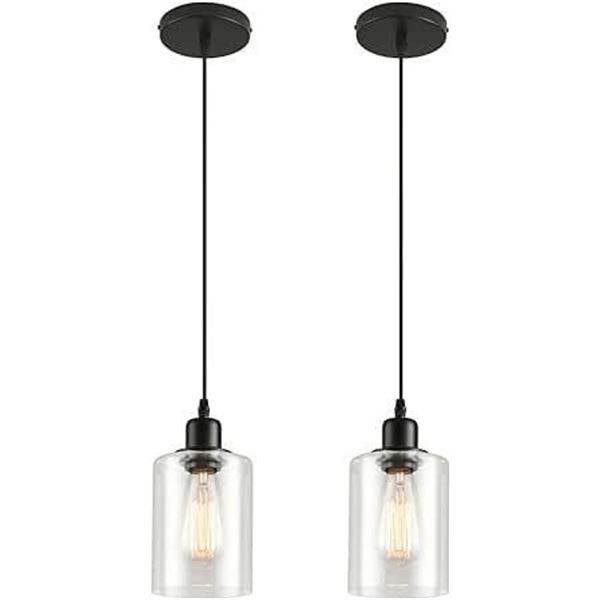Modern Black Pendant Light Fixtures, Industrial Hanging Ceiling Lamp with Clear Glass Shade, Mini Fa