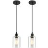 Image 1 : Modern Black Pendant Light Fixtures, Industrial Hanging Ceiling Lamp with Clear Glass Shade, Mini Fa