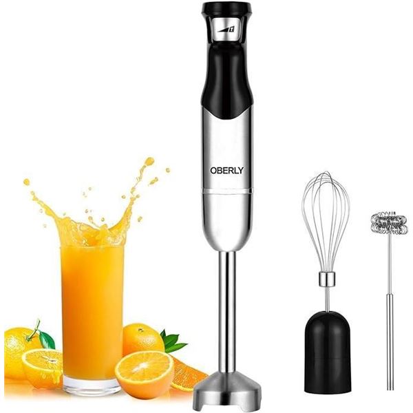 Immersion Hand Blender Electric, OBERLY 3-in-1 Handheld Stick Mixer, Smart Stepless, Stainless Steel