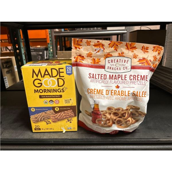 Madegood Mornings Soft Baked Oat Bars 20 x 30g and Creative Salted Maple Pretzels