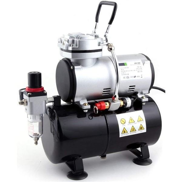 Timbertech Airbrush Hign-Performance Single-Piston Oil-Free Mini Compressor AS186 with 3L Tank, Regu