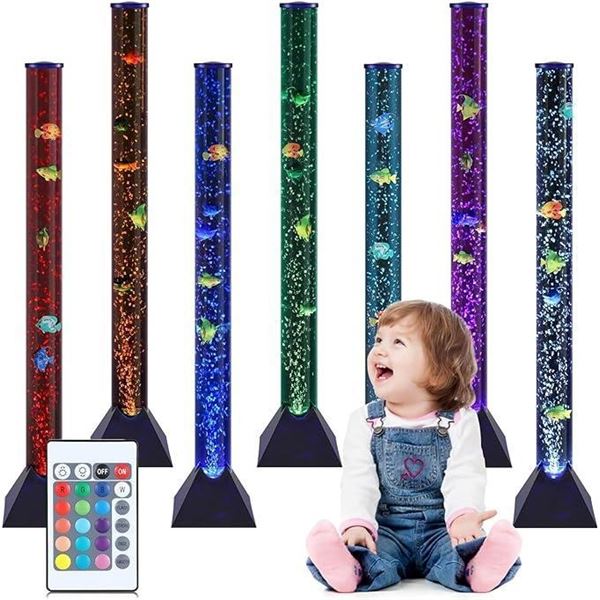 MOONSAY Sensory Bubble Lamp - 3.3ft Bubble Tube with Fish, Remote Control - Fake Fish Tank Floor Lam