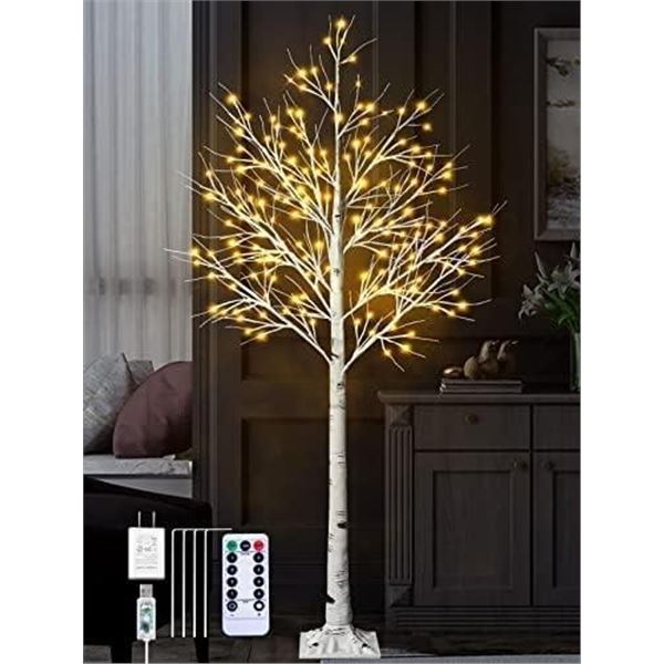 6FT Birch Tree with Lights - 8 Modes Lighted Birch Tree, Dimmable Fairy Lights with Remote 160 LEDs 