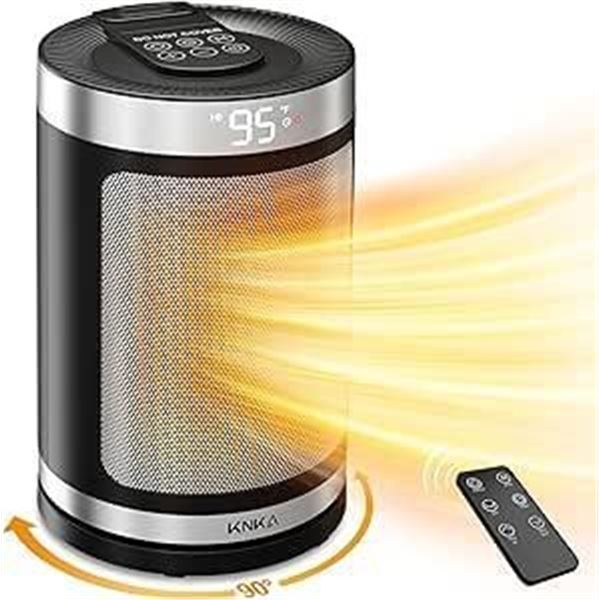 KNKA Space Heater, Portable Heater with Thermostat, 90° Oscillation, 4 Mode, 12H Timer, 1500W Fast H