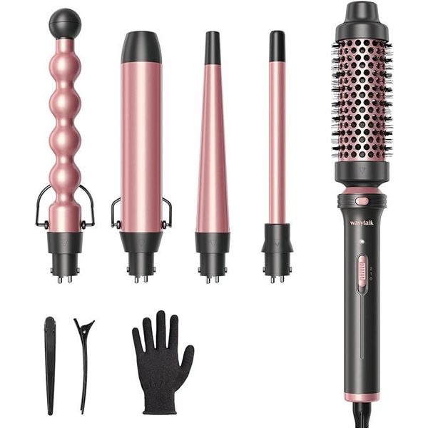 Wavytalk 5 in 1 Curling Wand Set, Curling Iron Set with Thermal Brush and 4 Interchangeable Ceramic 