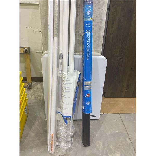 Assorted Lot of Pewter 96" x 96" Outdoor Roller Shade and Retractable Screen Door