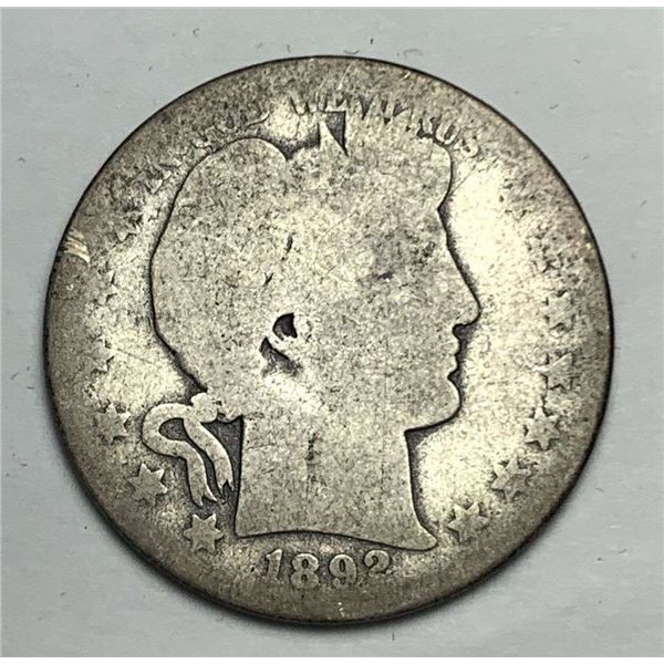 1892 Barber Silver Quarter AG