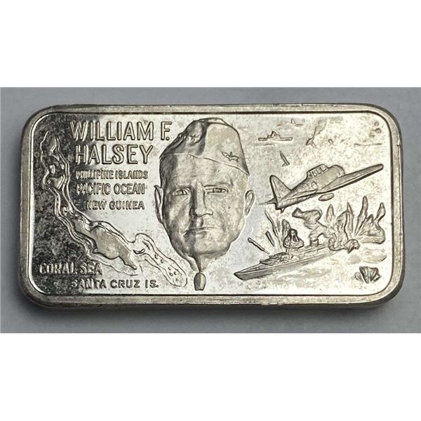 The History Of World War II "William F. Halsey" Sterling Silver 1.4 ozt Bar