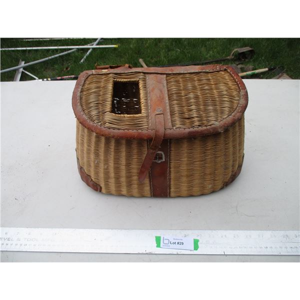 Vintage Woven Wicker Basket Fishing Creel