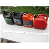 Image 1 : (2) Jugs Chainsaw Oil, (1) 80W90Gear Oil &  5L Mixed Fuel Gas Can