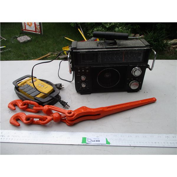 Orange Load Binder, Venturer Multi-Band Receiver Radio (Untested) & Noma Power Bar