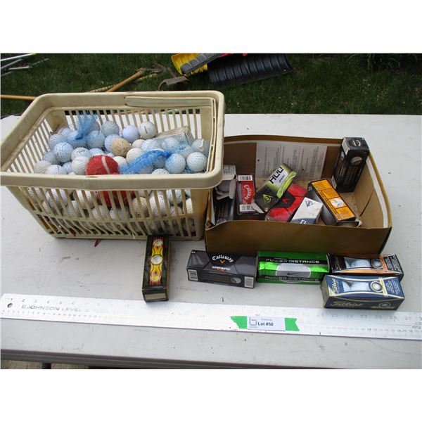 Basket of Used Golf Balls & (12) 3 pks of New Golf Balls of Varying Brands