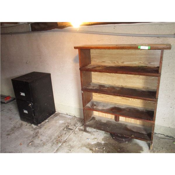 (4) Shelf (40"x12"x48"T) Book Shelf & (2) Drawer Filing Cabinet w/Painting Supplies