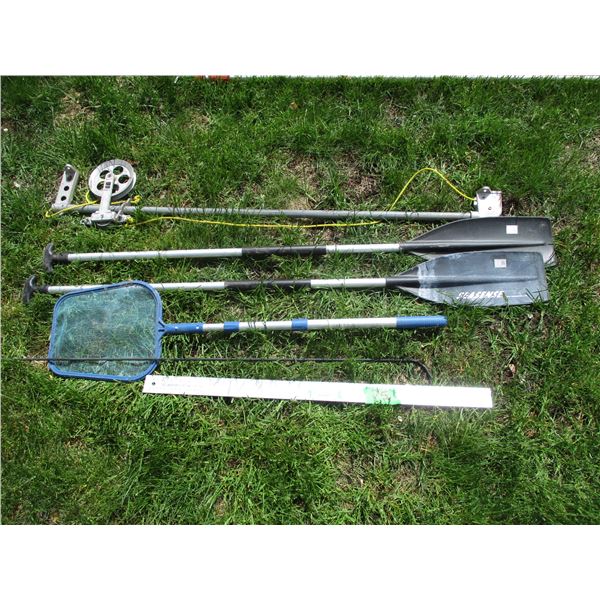 Pool Skimmer, Wall Mount Cloths Line Plant Hanger Post & (2) Sea Sens Boat Ores