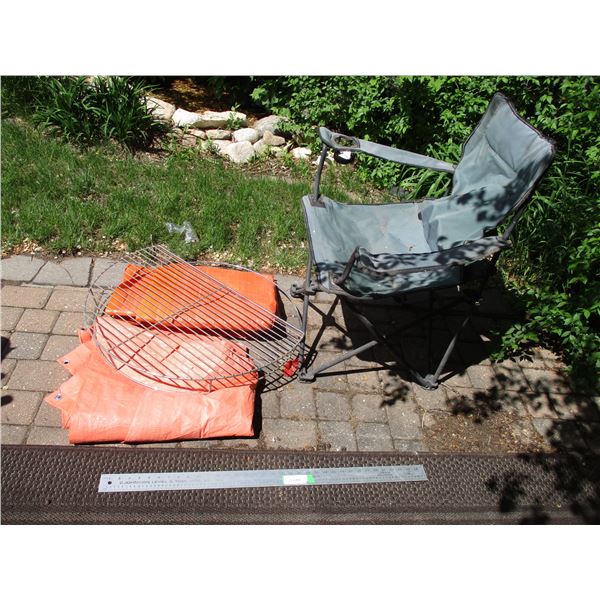 (2) Tarps, Folding Lawn Chair & Chromed Fire Pit Grill