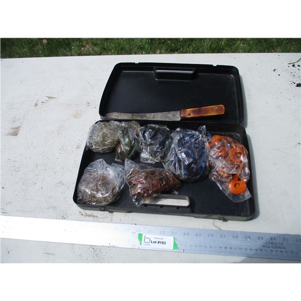 Various Soft Bait/Jig Bodies w/Case & Butcher Knife