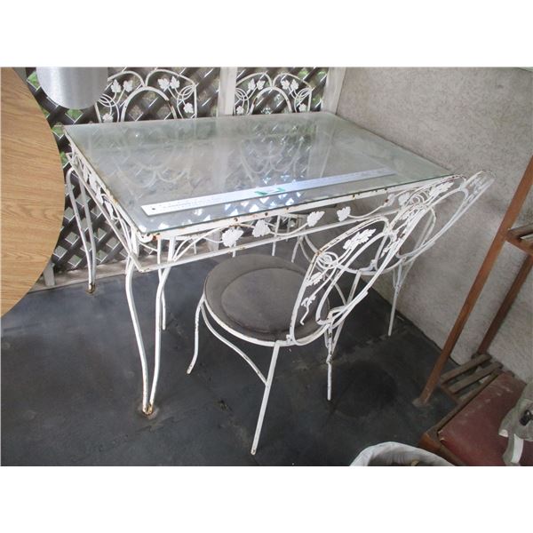 48"x30" Wrought Iron Patio Set w/Glass Top, (4) Chairs